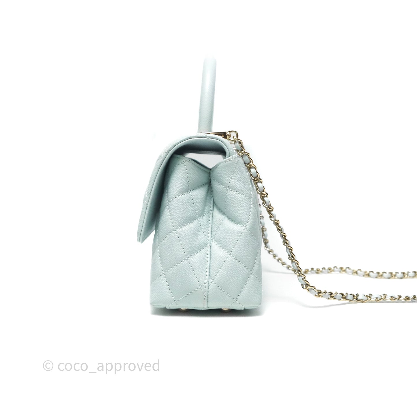 Chanel Small Coco Handle Quilted Light Blue Caviar Gold Hardware