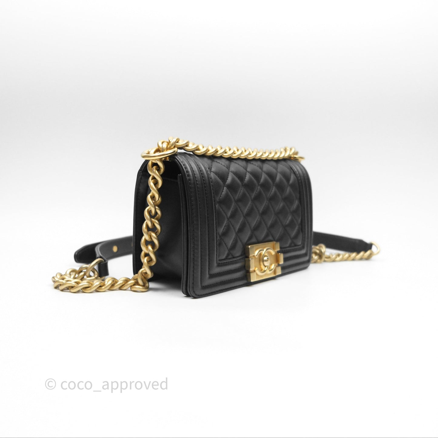 Chanel Small Boy Black Lambskin Aged Gold Hardware