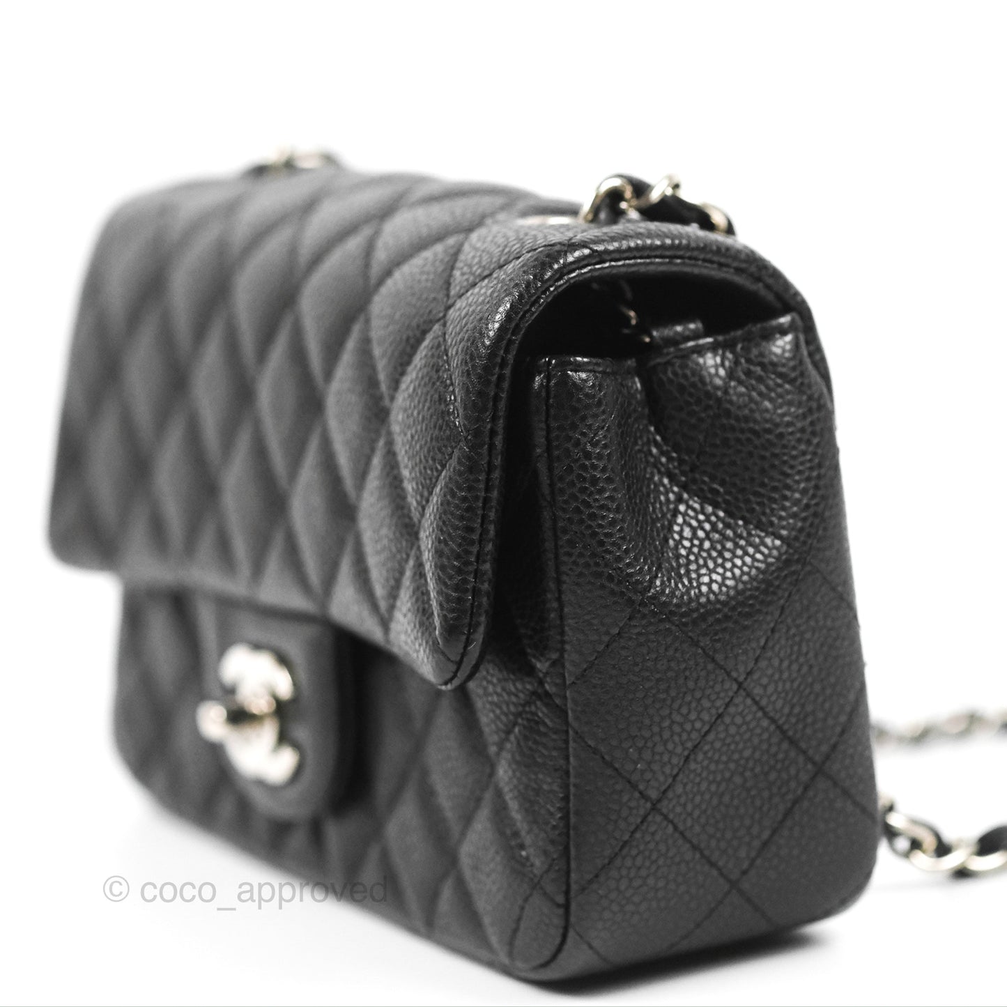Chanel Quilted Mini Rectangular Flap Black Caviar Silver Hardware