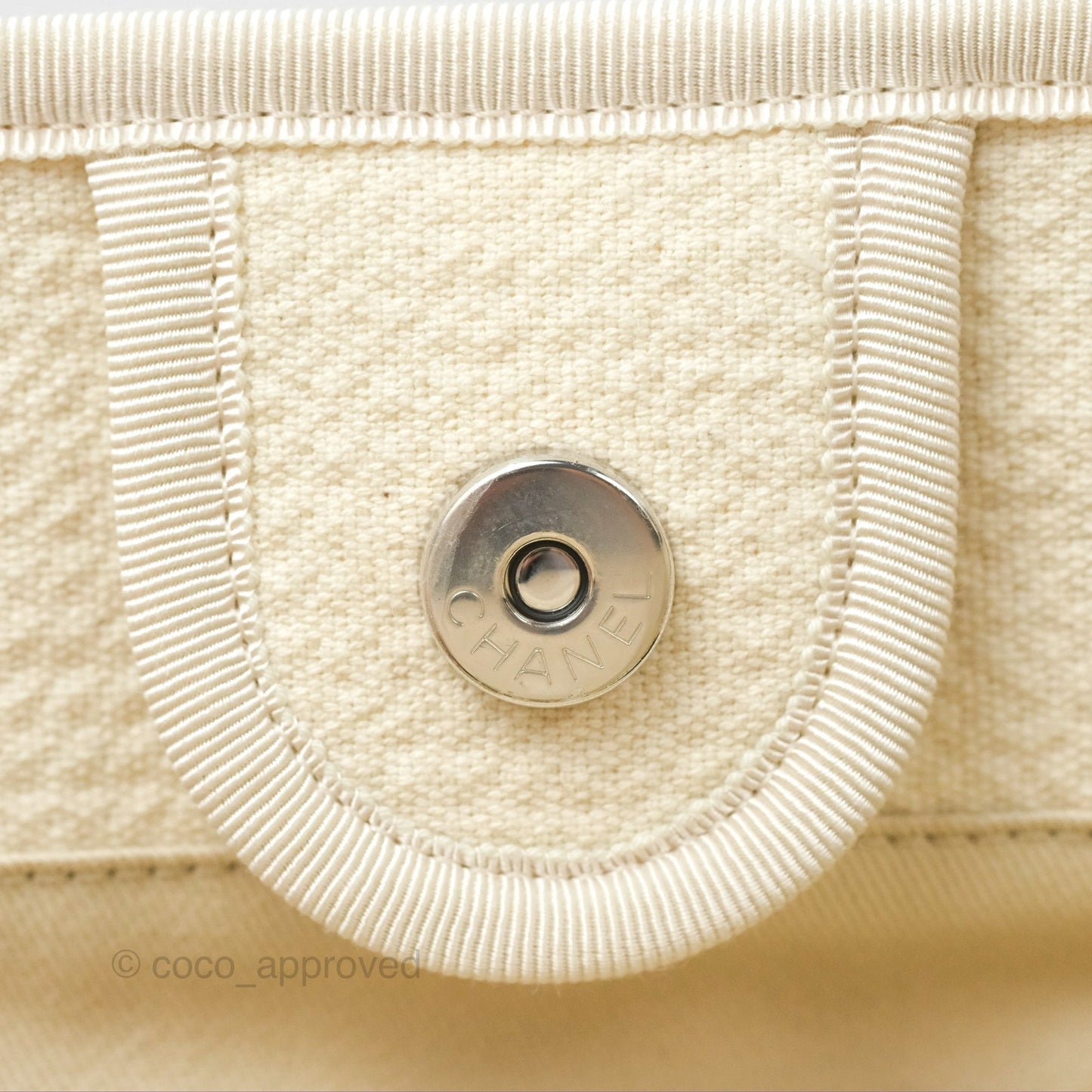 Chanel Medium Deauville Tote Ivory Cotton Silver Hardware