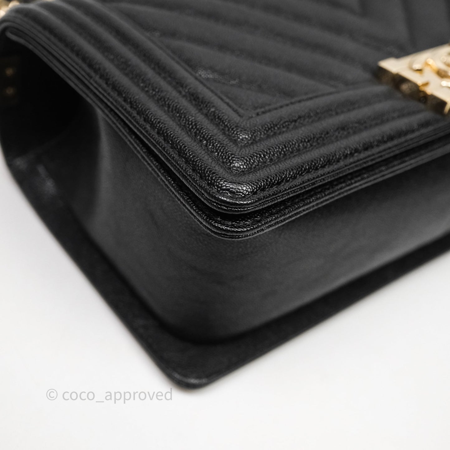 Chanel Medium Boy Chevron Black Caviar Light Gold Hardware