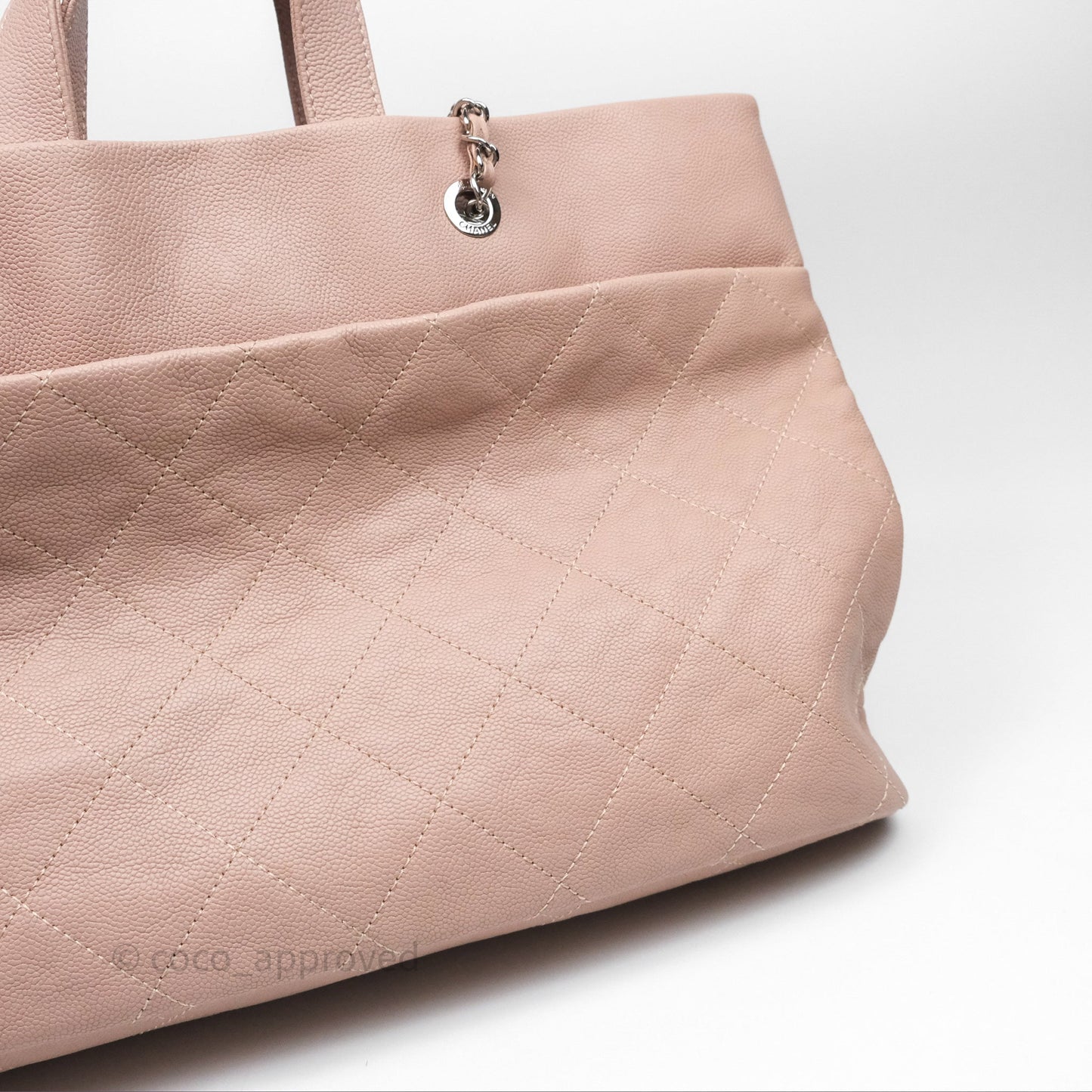 Chanel Quilted Tote Bag Pink Caviar Silver Hardware