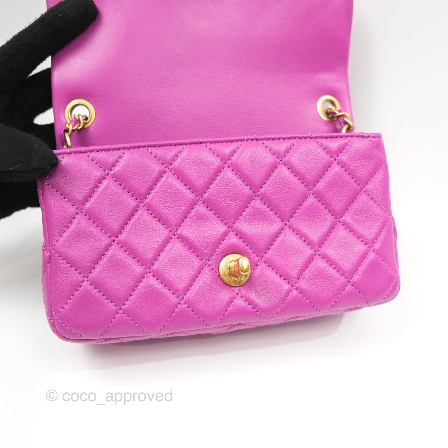 Chanel Mini Rectangular Pearl Crush Quilted Purple Lambskin Aged Gold Hardware