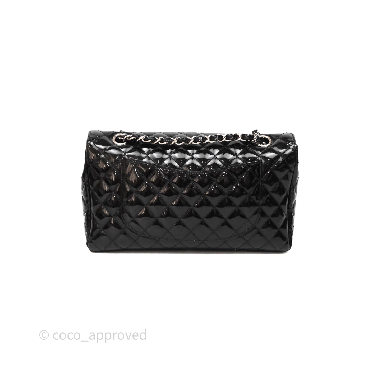 Chanel Quilted Medium Flap Black Patent Silver Hardware