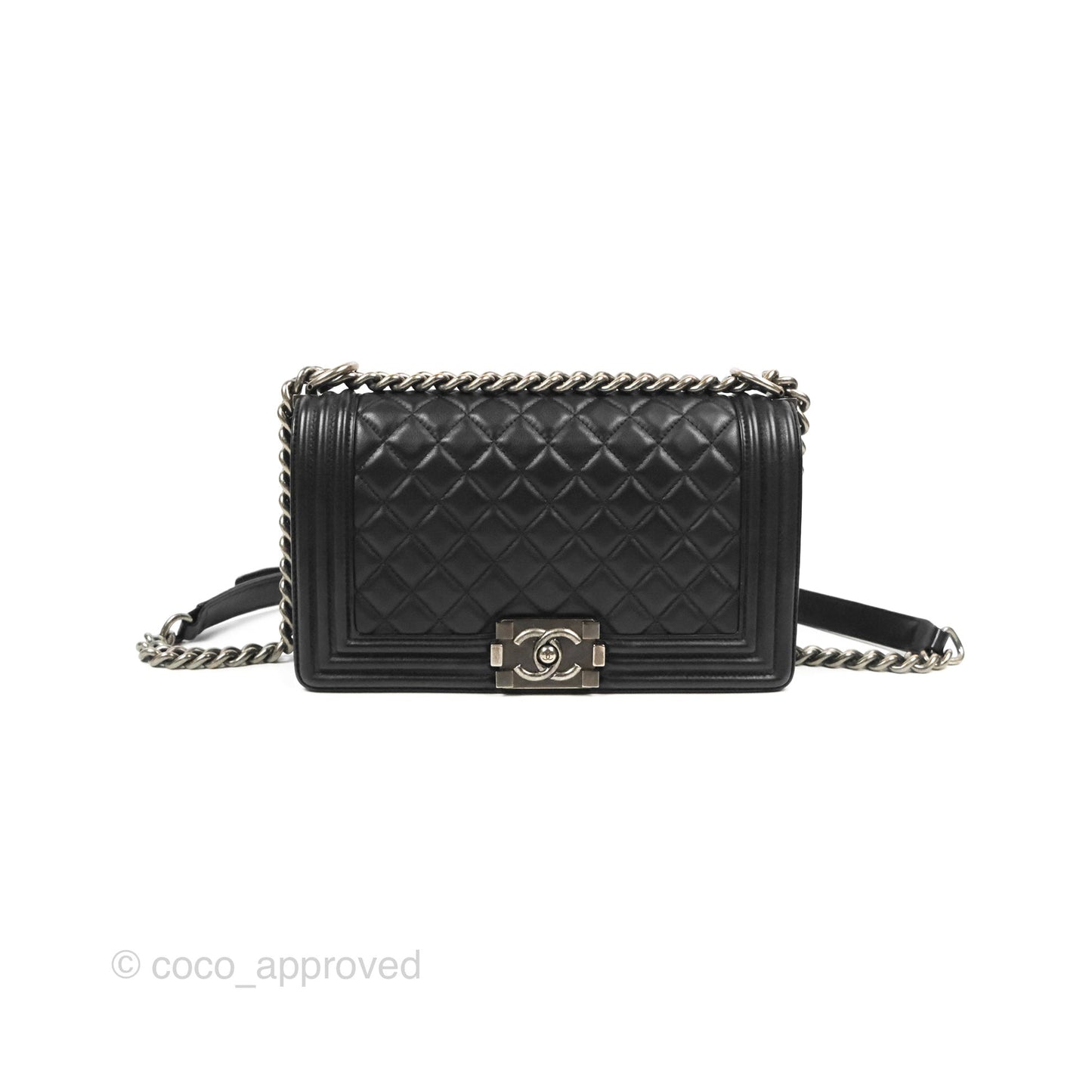 Chanel Quilted Medium Boy Black Calfskin Ruthenium Hardware