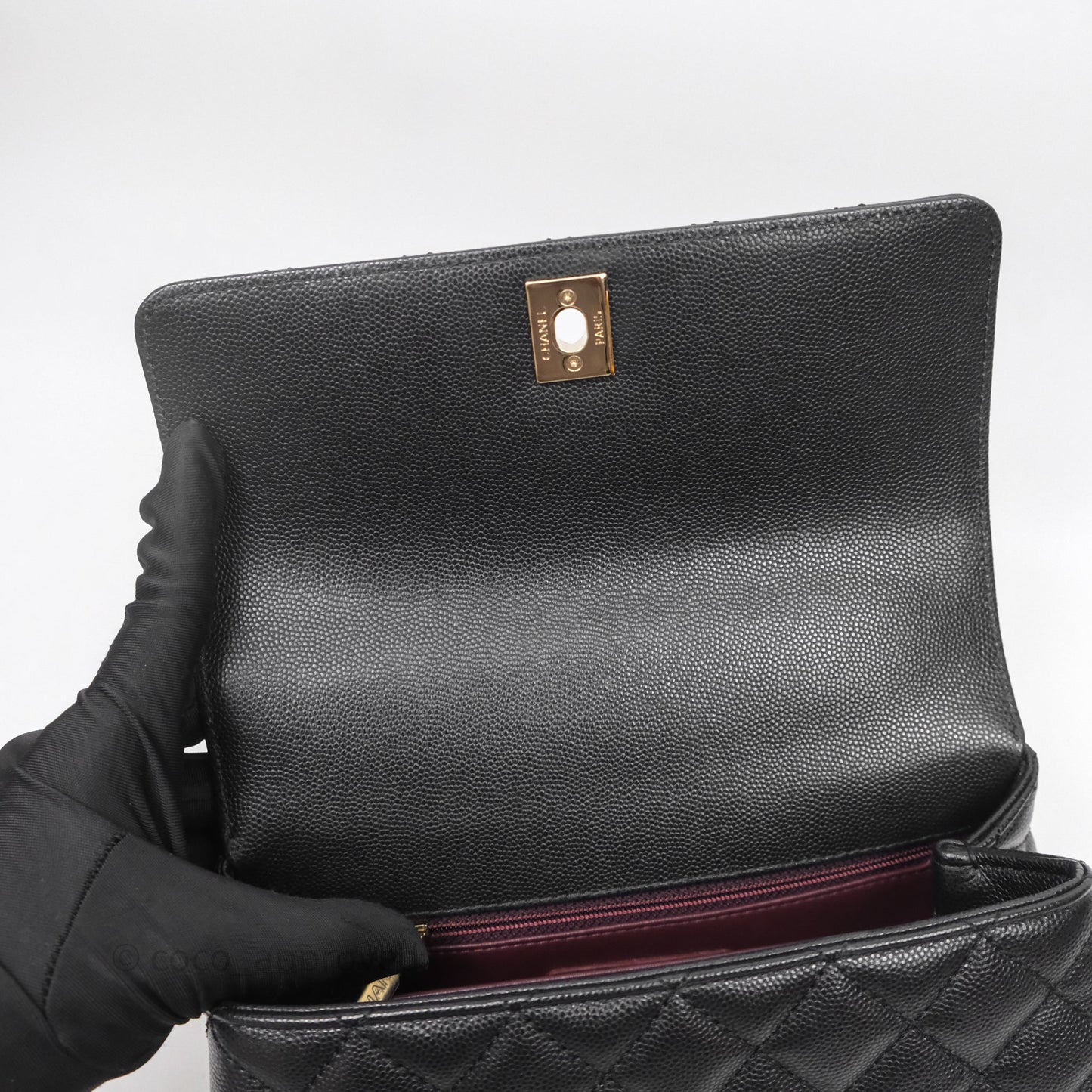 Chanel Small Quilted Coco Handle Black Caviar Gold Hardware