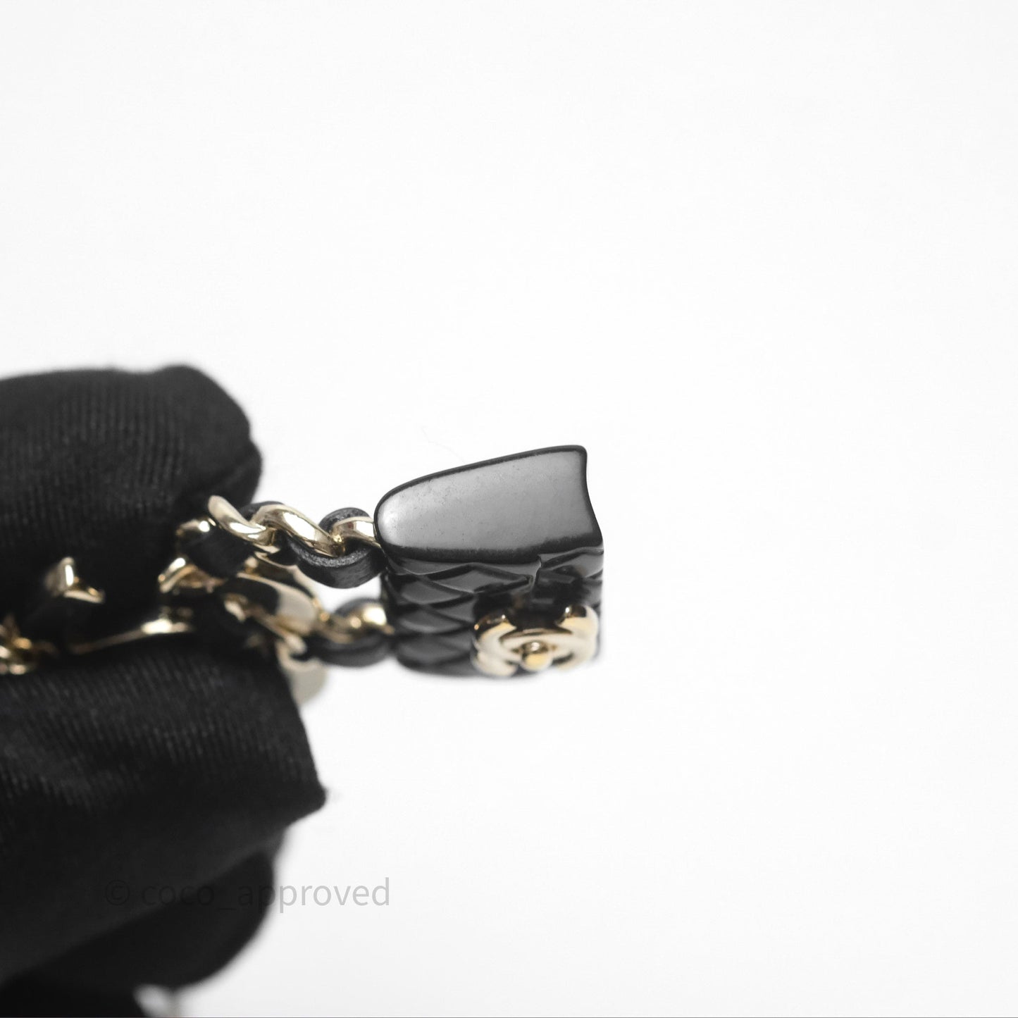 Chanel CC Black Flap Bag Pendant Necklace Gold Tone
