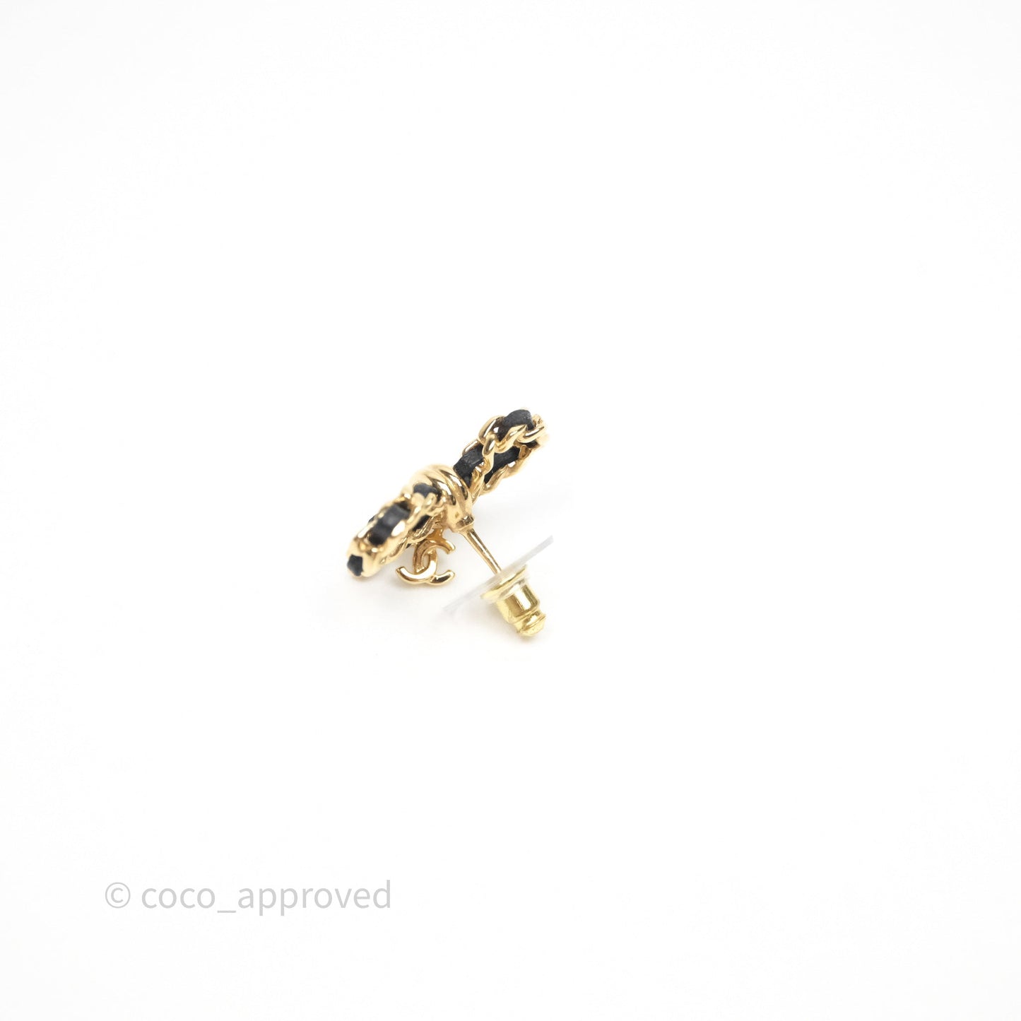 Chanel Lambskin Chain Bow Earrings Black Gold 25V