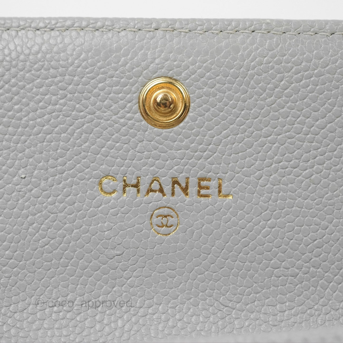 Chanel Boy Quilted Flap Card Holder Grey Caviar Aged Gold Hardware