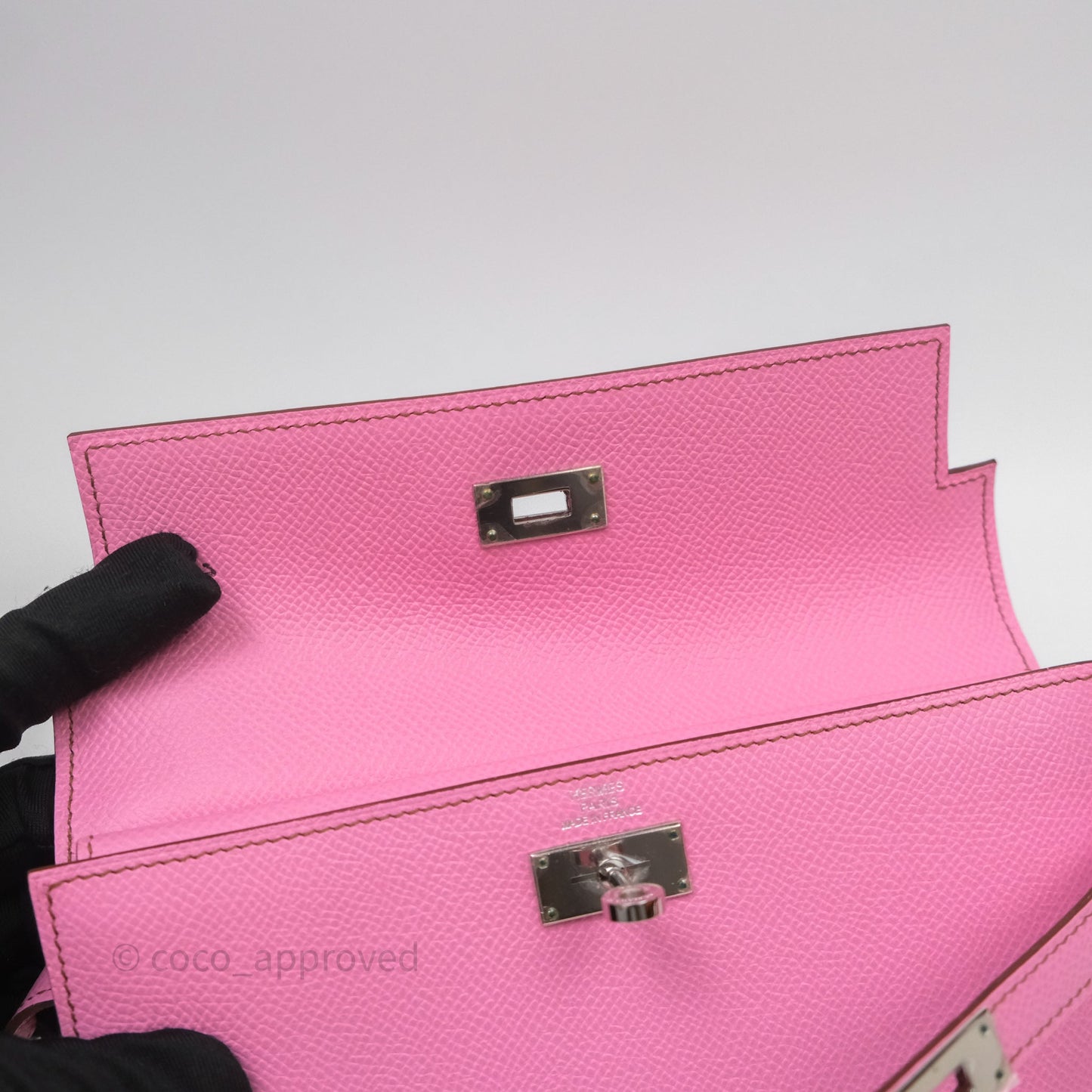Hermès Kelly Wallet Bubblegum Epsom Palladium Hardware