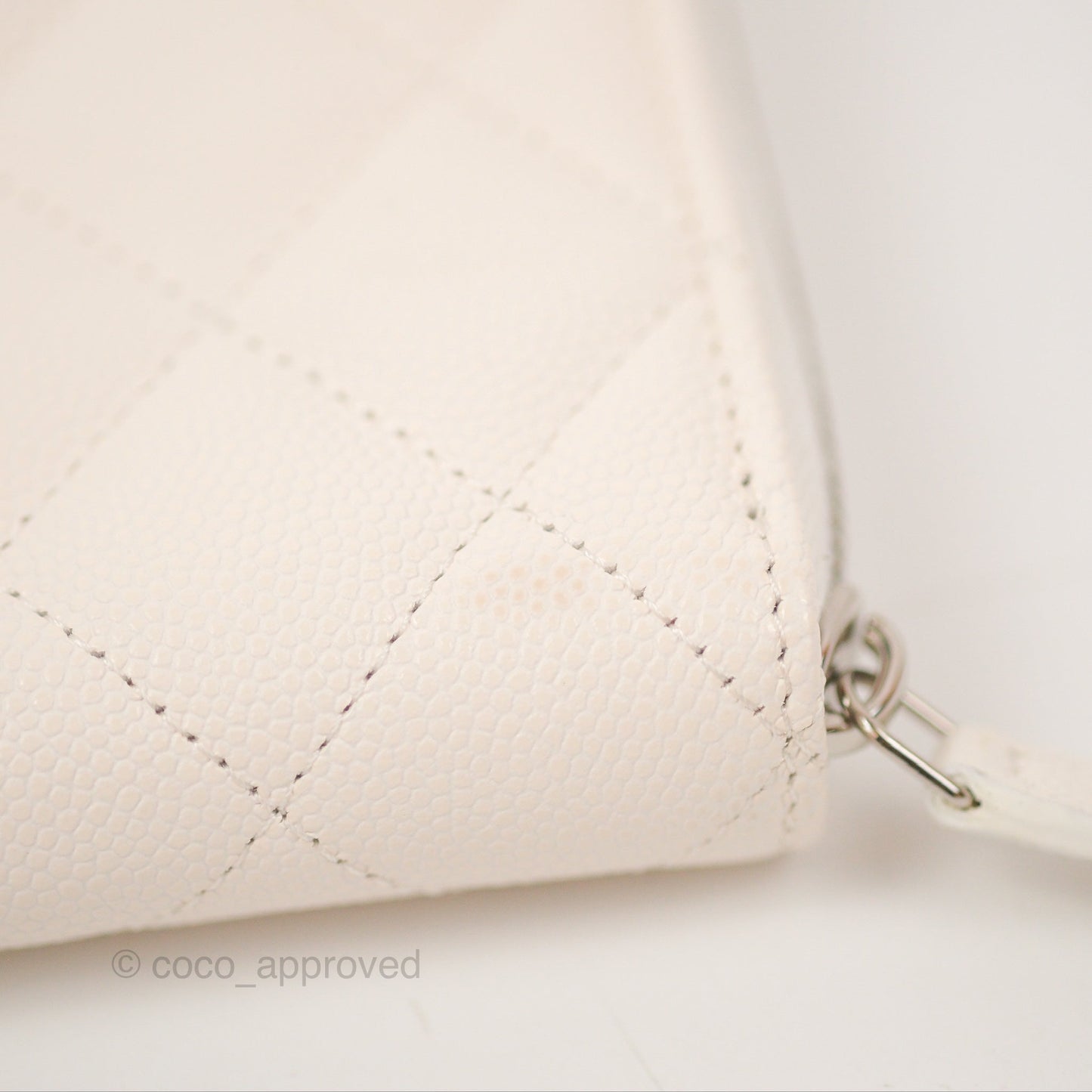 Chanel Quilted Zip Long Wallet White Caviar Silver Hardware