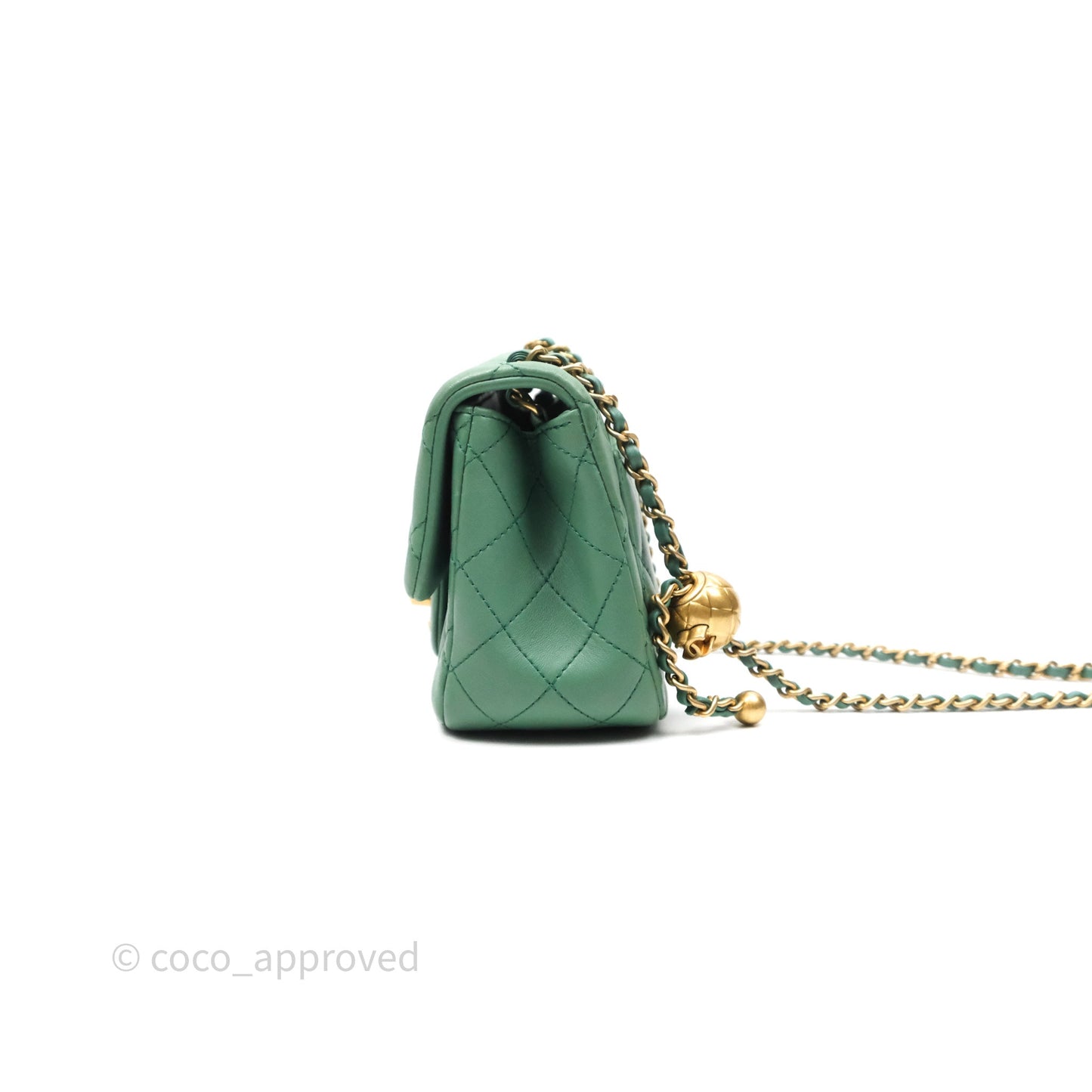 Chanel Pearl Crush Mini Square Quilted Green Lambskin Aged Gold Hardware