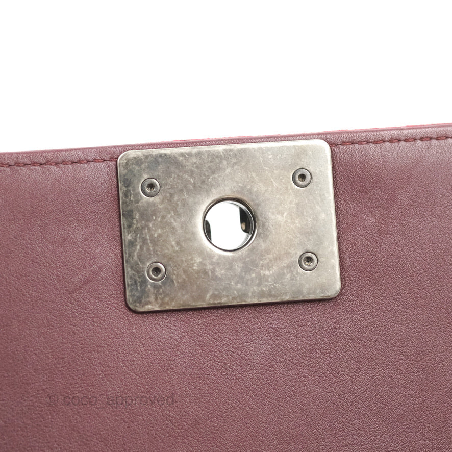 Chanel Small Boy Burgundy Velvet Ruthenium Hardware