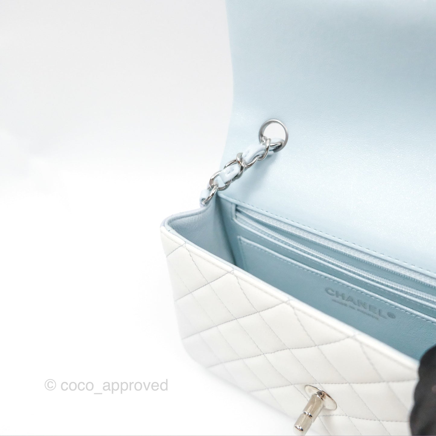 Chanel Quilted Mini Rectangular Flap Ombre Light Blue/Light Purple/White Iridescent Silver Hardware 21K