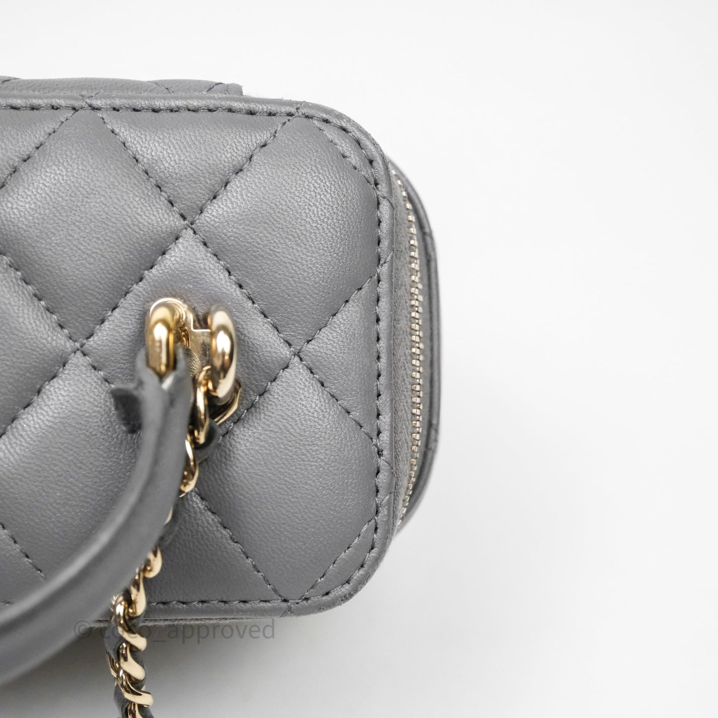 Chanel Vanity Rectangular Top Handle Grey Lambskin Gold Hardware