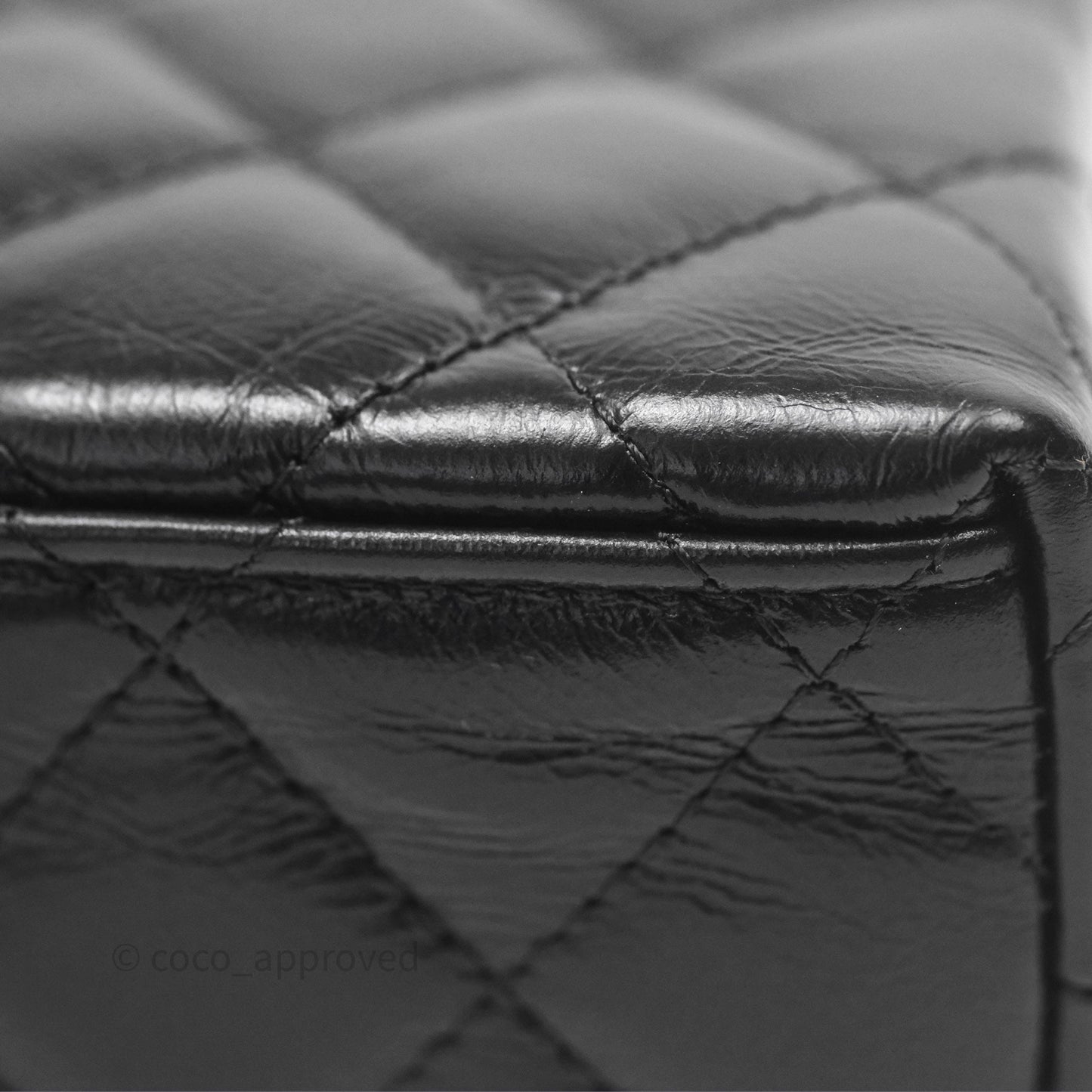 Chanel Kelly Bag Quilted Black Shiny Crumpled Calfskin Aged Gold Hardware