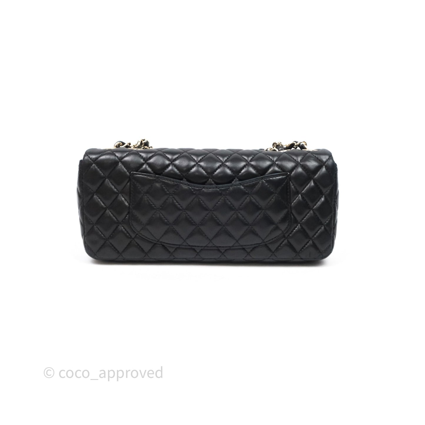 Chanel Quilted East West With Charm Flap Bag Lambskin Black Gold Hardware