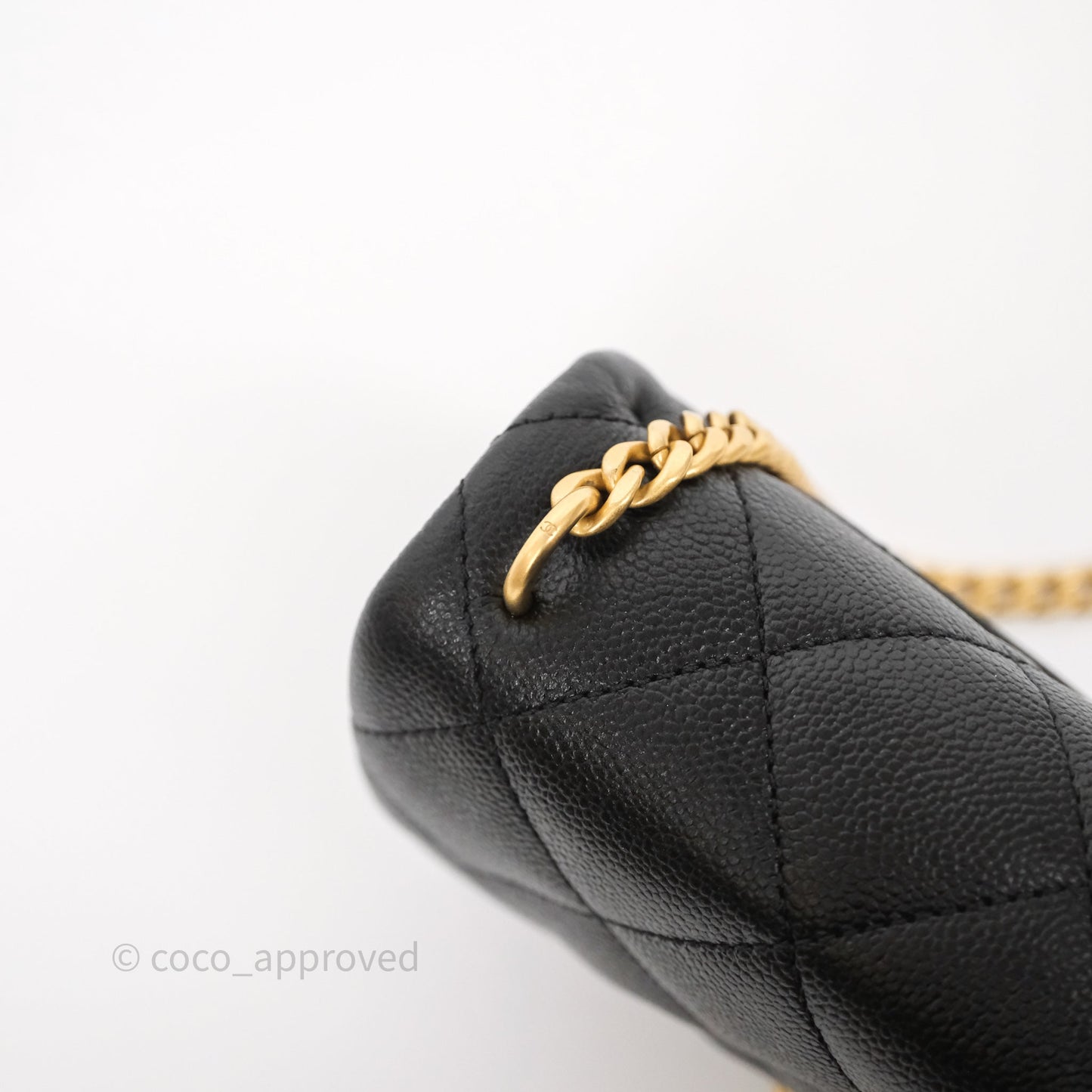 Chanel Mini Flap Bag Heart Adjustable Chain Black Caviar Aged Gold Hardware