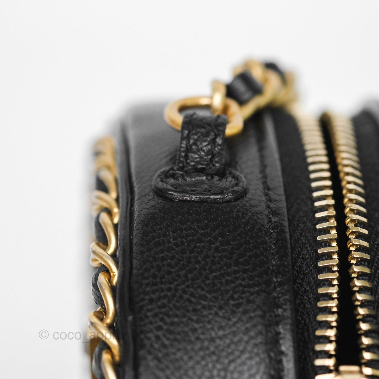 Chanel Chained Round Filigree Clutch With Chain Black Lambskin Gold Hardware