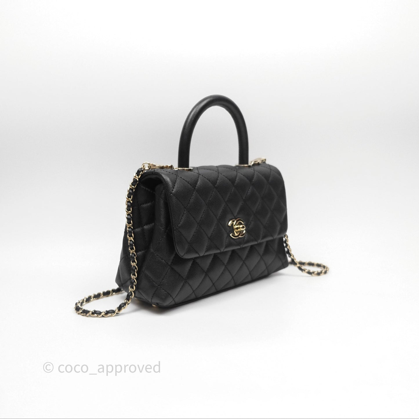 Chanel Small Coco Handle Quilted Black Caviar Gold Hardware