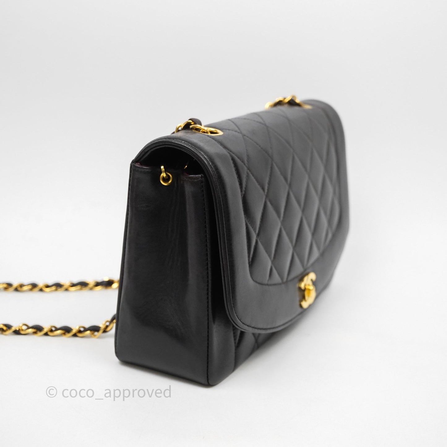 Chanel Vintage Medium Classic Diana Flap Bag Black Lambskin 24K Gold Hardware