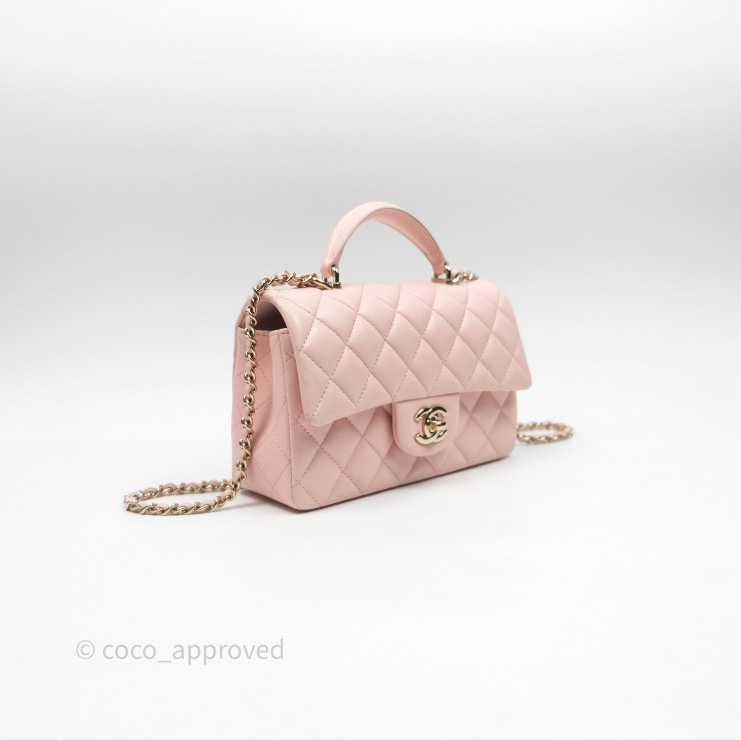 Chanel Top Handle Mini Rectangular Flap Pink Lambskin Gold Hardware
