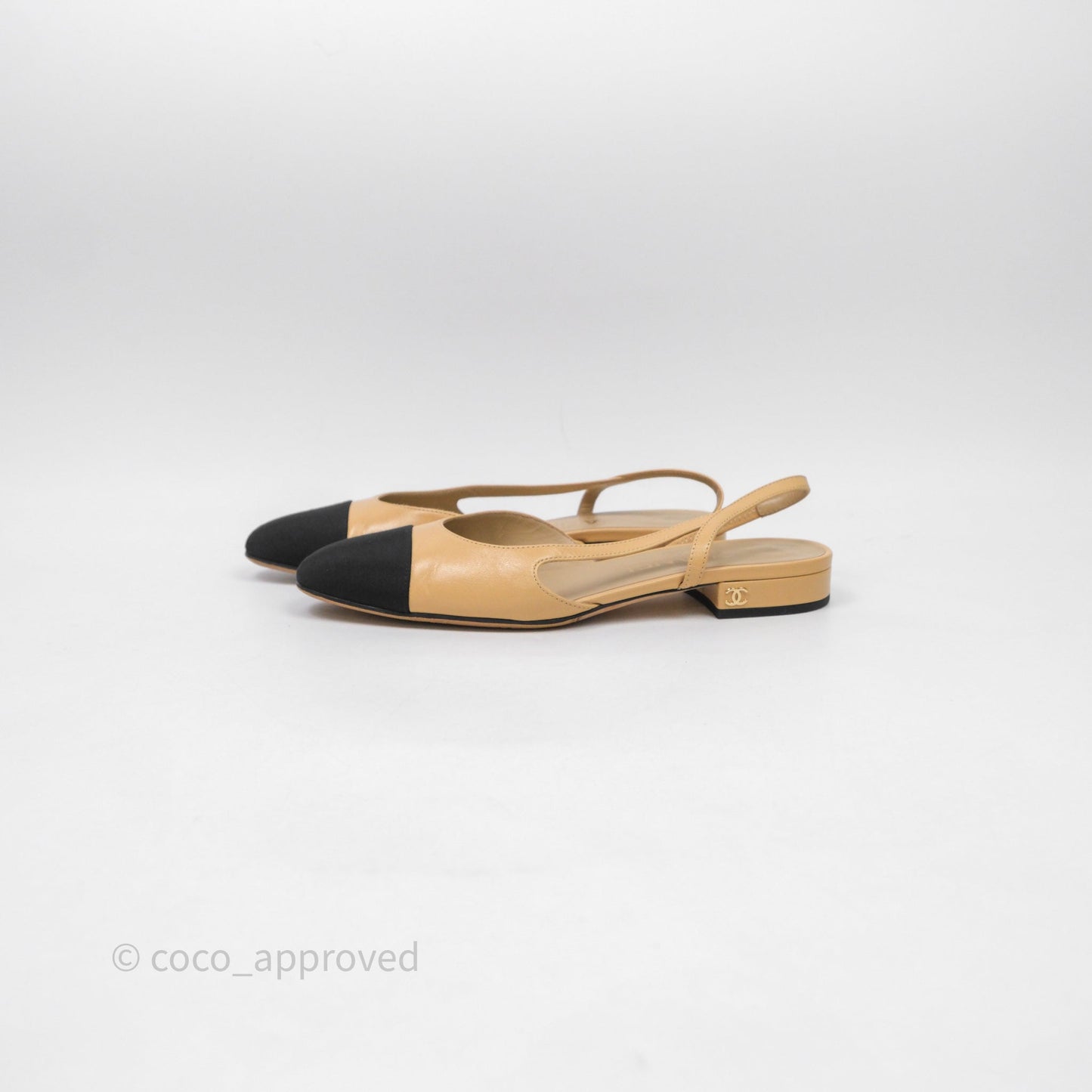 Chanel Classic Slingback Flats Beige Black Size 36