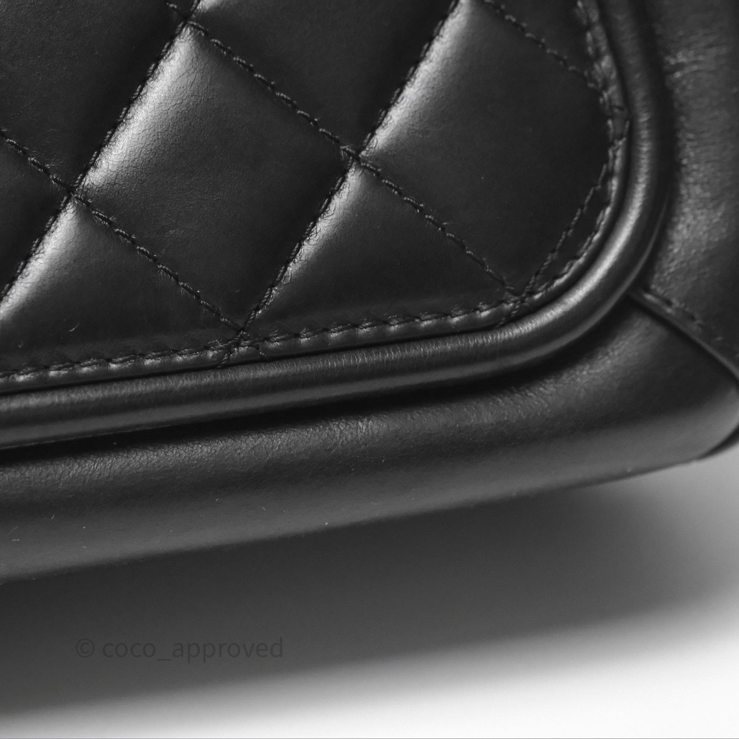 Chanel Quilted Large Prestige Top Handle Flap Calfskin Black Ruthenium Hardware
