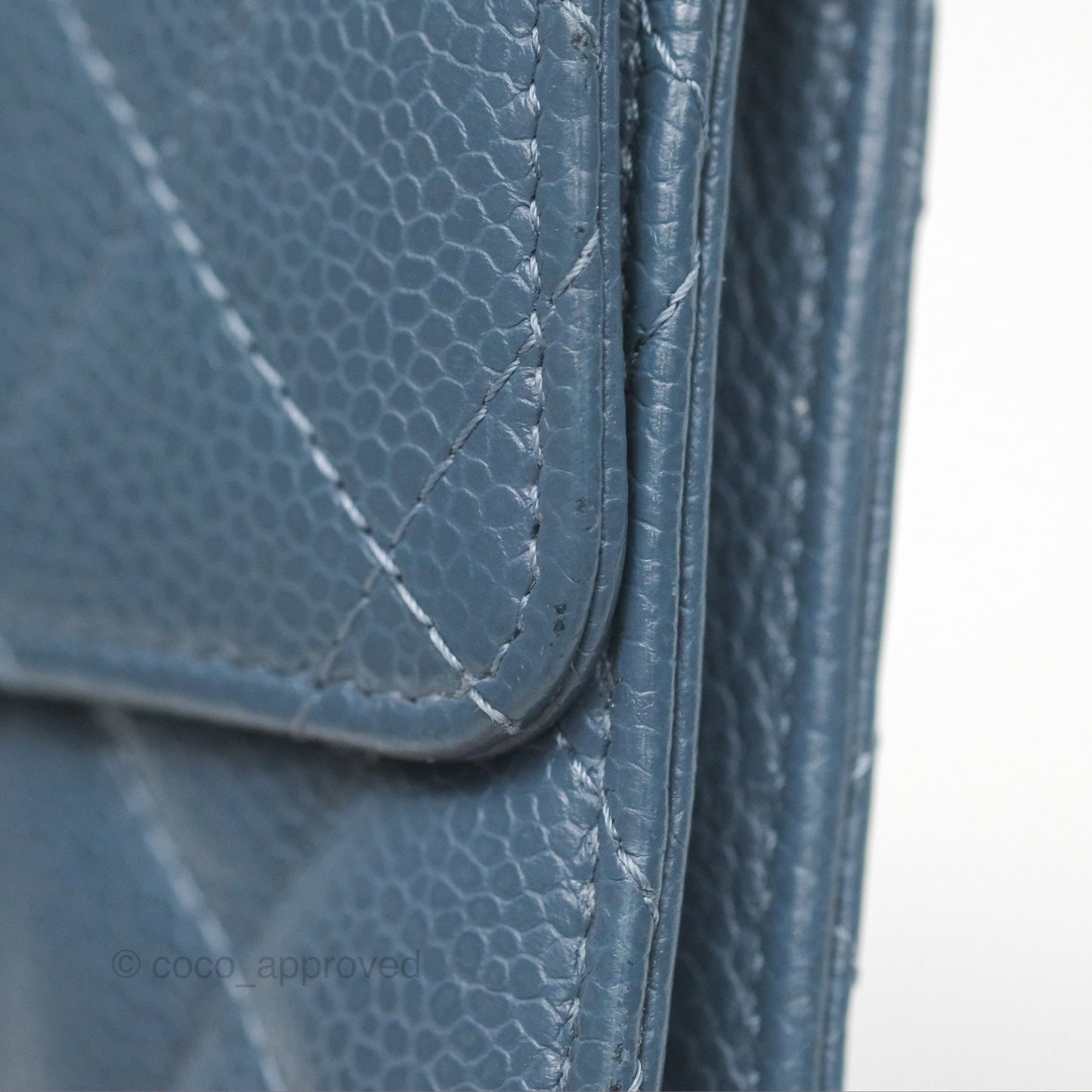 Chanel Quilted Small Flap Wallet Grey Blue Caviar Silver Hardware