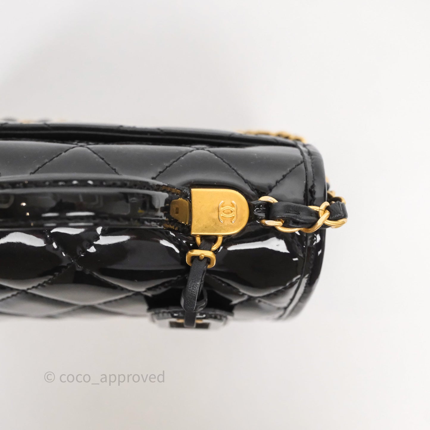 Chanel Mini School Memory Top Handle Flap Black Patent