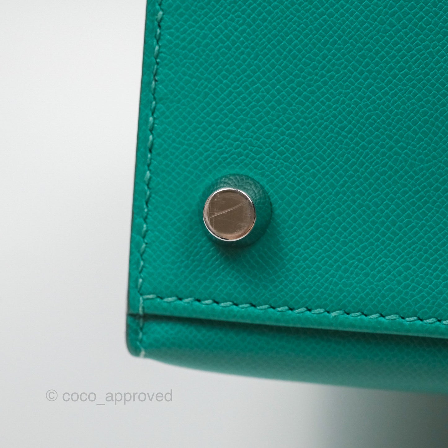 Hermès Sellier Kelly 25 Madame Leather Vert Verone U1/ Bleu De Prusse 7P Palladium Hardware