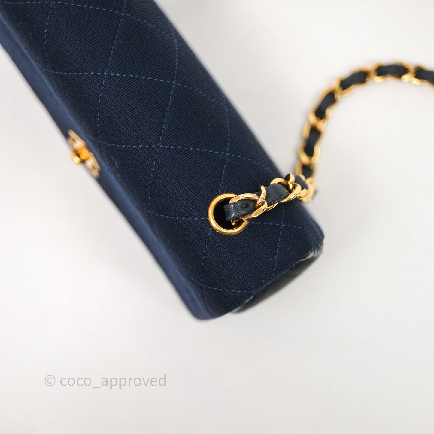 Chanel Vintage Mini Full Flap Bag Navy Fabrics / Lambskin 24K Gold Hardware