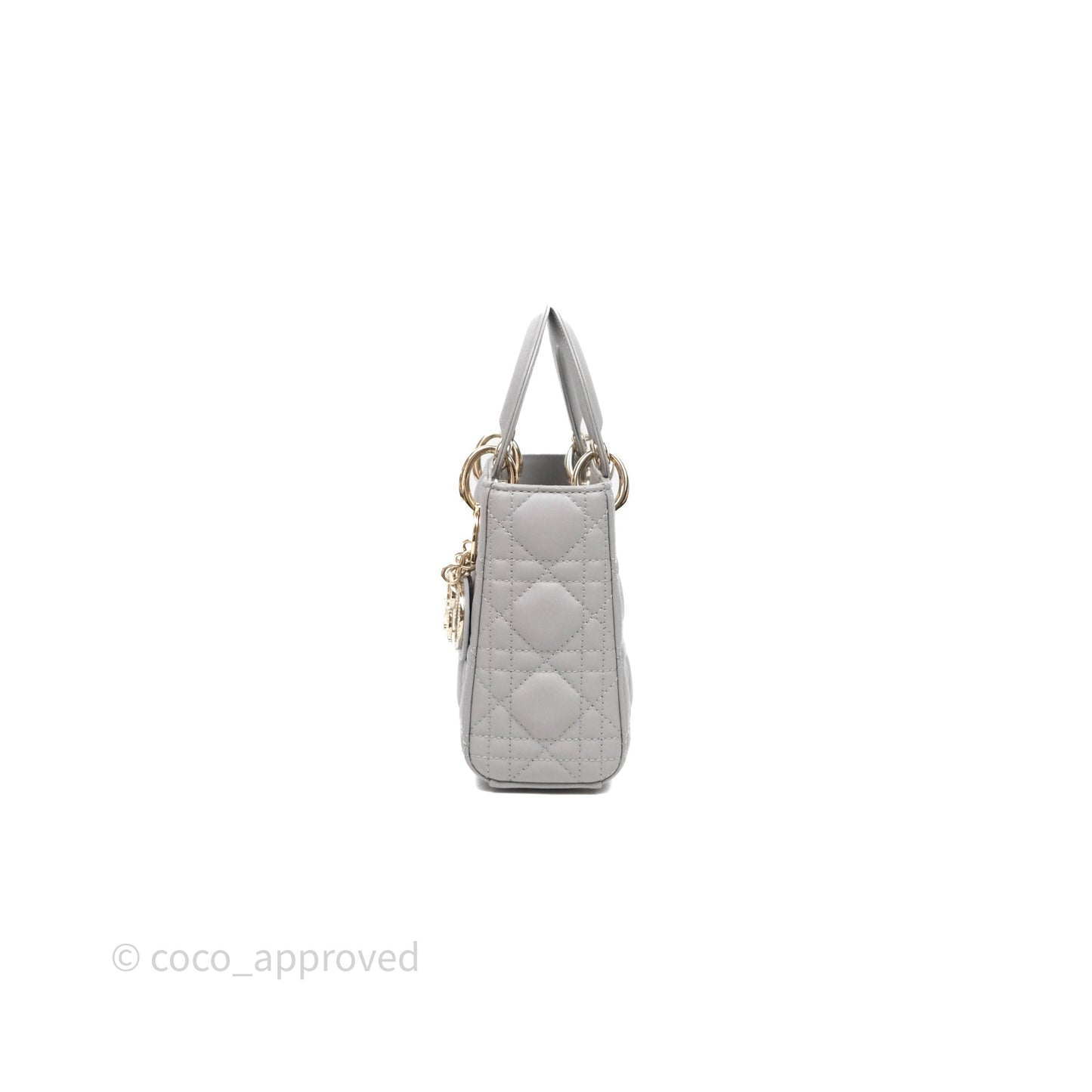 Christian Dior Mini Lady Dior Gray Lambskin Cannage Diamonds Gold Hardware