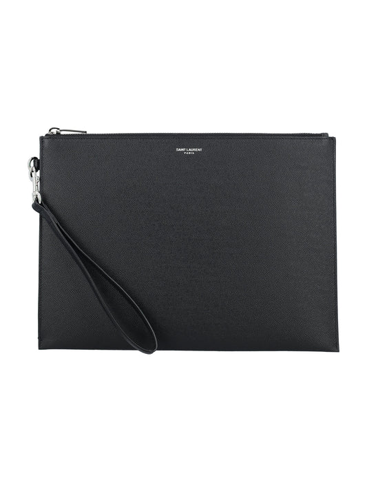 Luxury Saint Laurent Men's Zip Tablet Pouch in Black | 24A683865BTY0N Color 1000