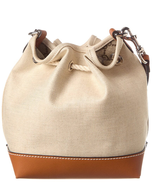 Luxury Gucci Trending 2025 Logo Print Canvas & Leather Bucket Bag