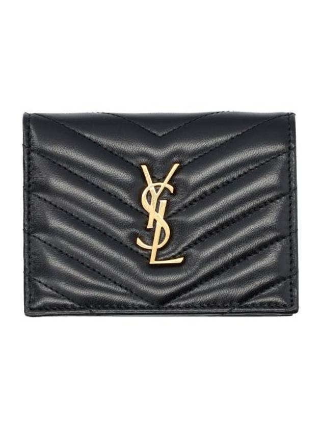 Luxury Saint Laurent Casandra Matelasse Quilted Lambskin Flap Card Wallet Black