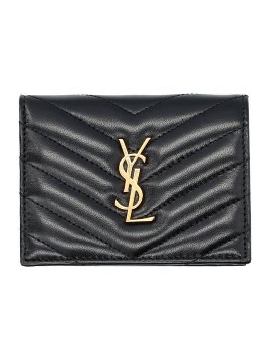 Luxury Saint Laurent Casandra Matelasse Quilted Lambskin Flap Card Wallet Black