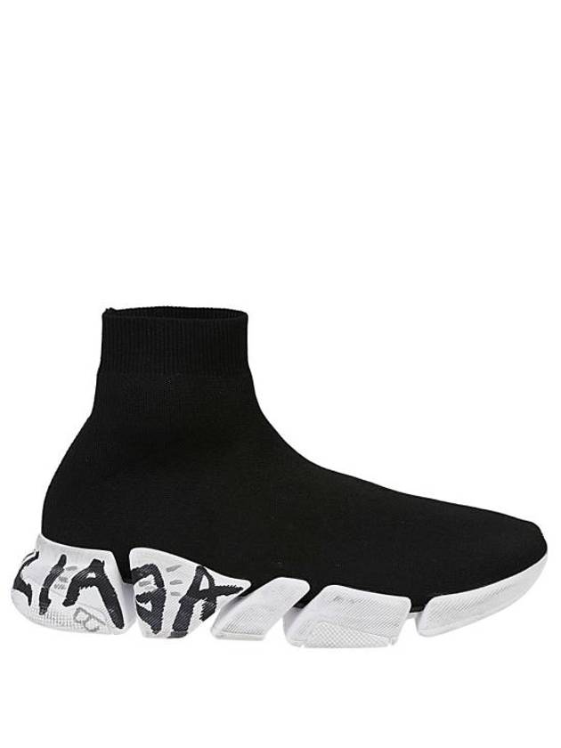 Luxury Balenciaga Speed 2.0 Graffiti Knit High Top Sneakers Black