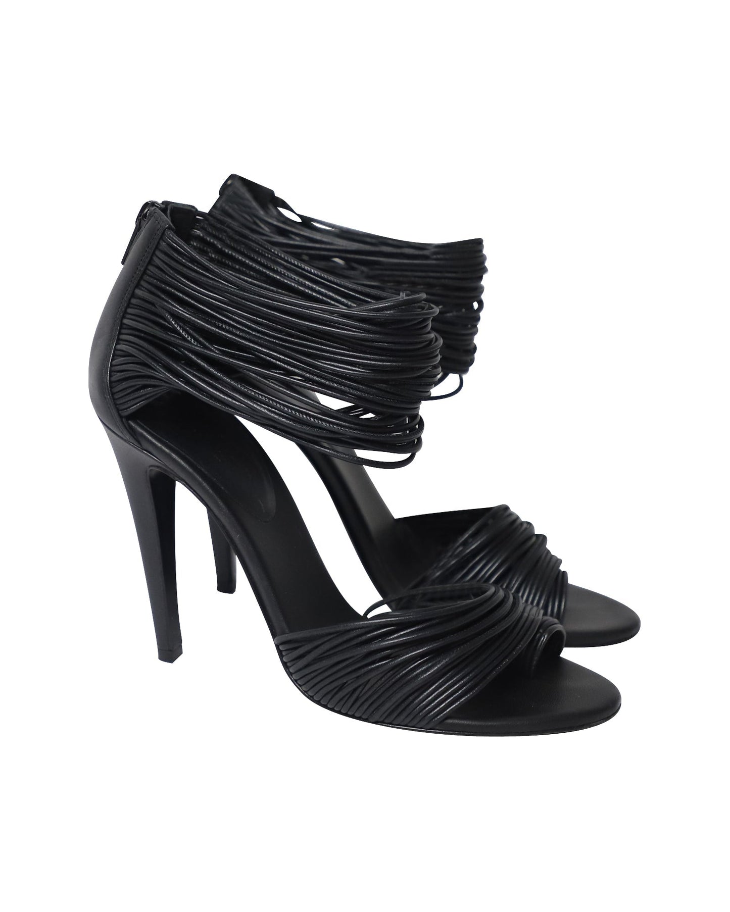 Luxury Bottega Veneta Strappy High Heel Sandals in Black Leather