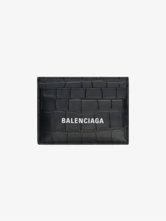 Luxury Balenciaga Crocodile Logo Card Wallet Black