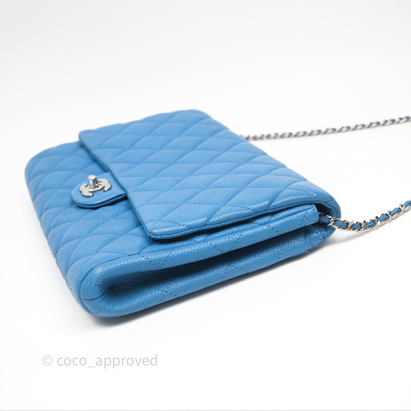 Chanel Quilted Clutch with Chain Caviar Azul Sliver Hardware