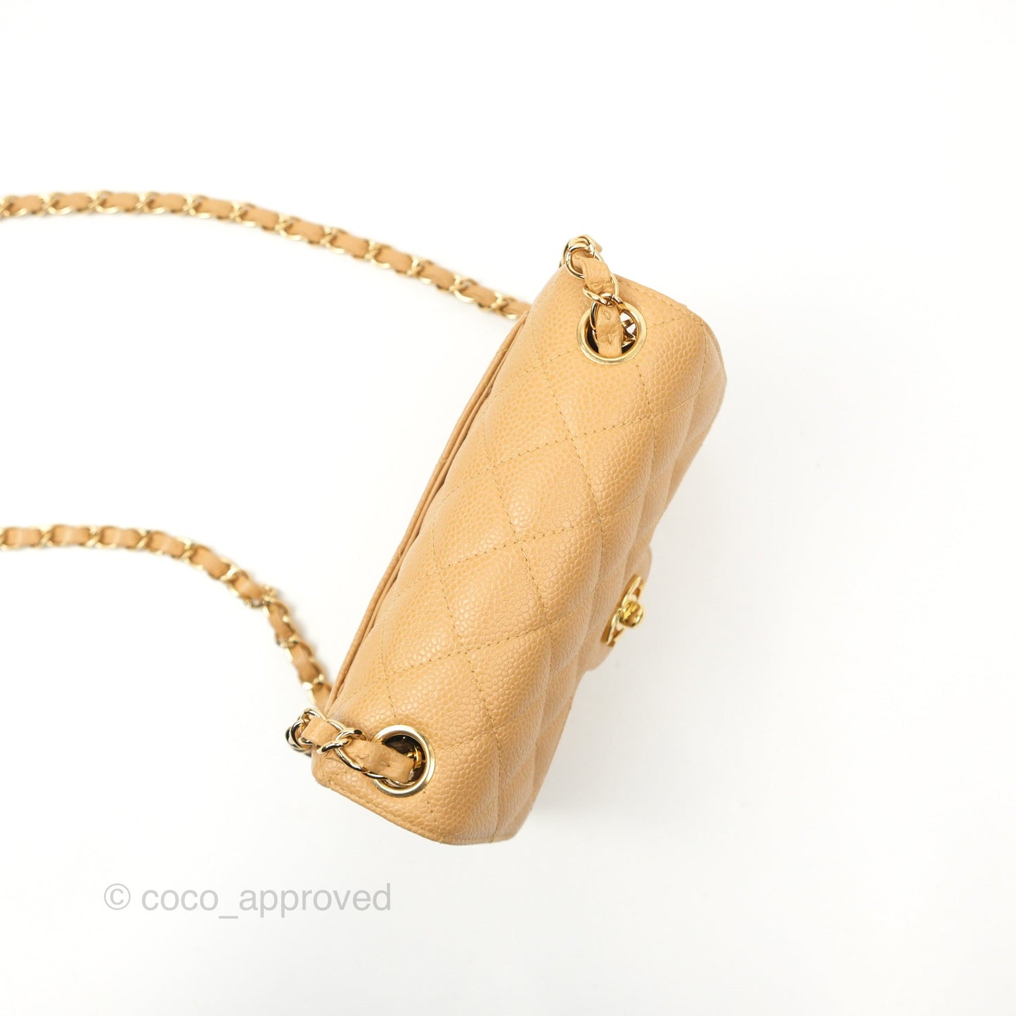 Chanel Quilted Vintage Mini Square Flap Beige Caviar 24K Gold Hardware