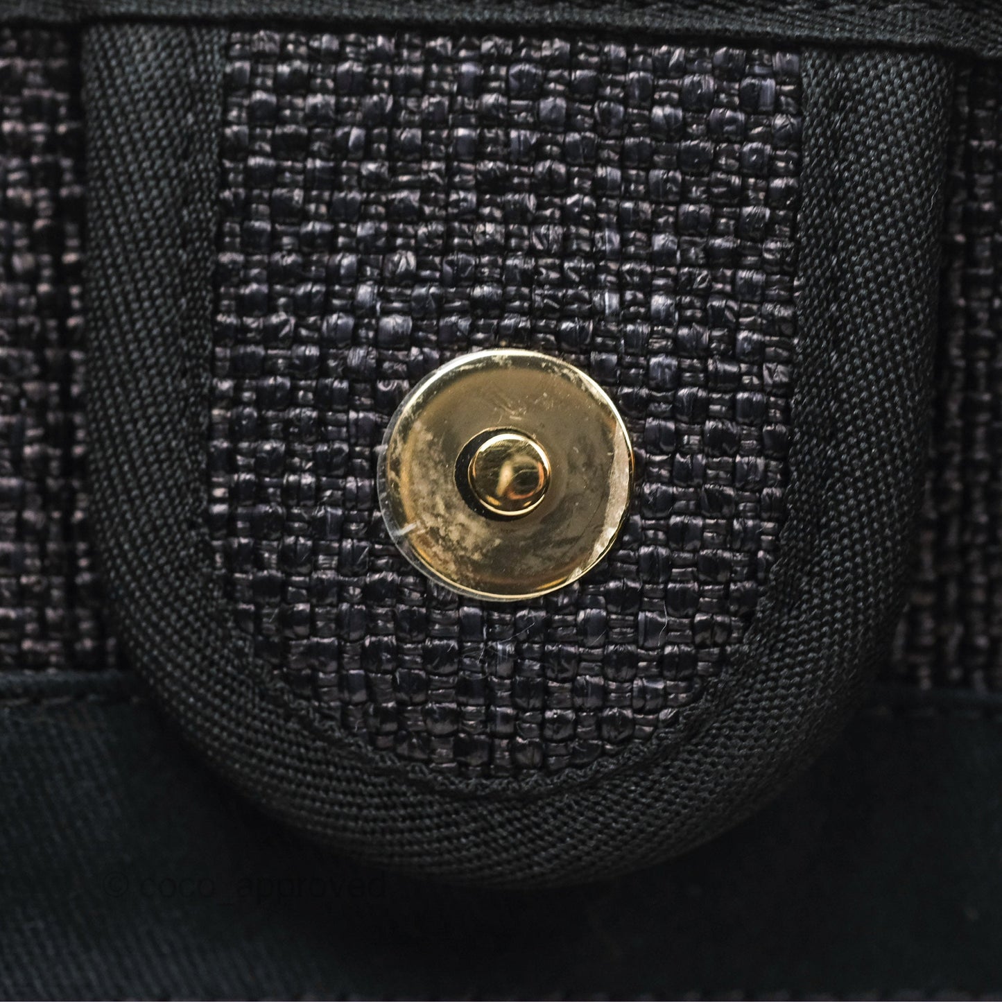 Chanel Medium Deauville Tote Black Dark Grey Raffia Woven Gold Hardware