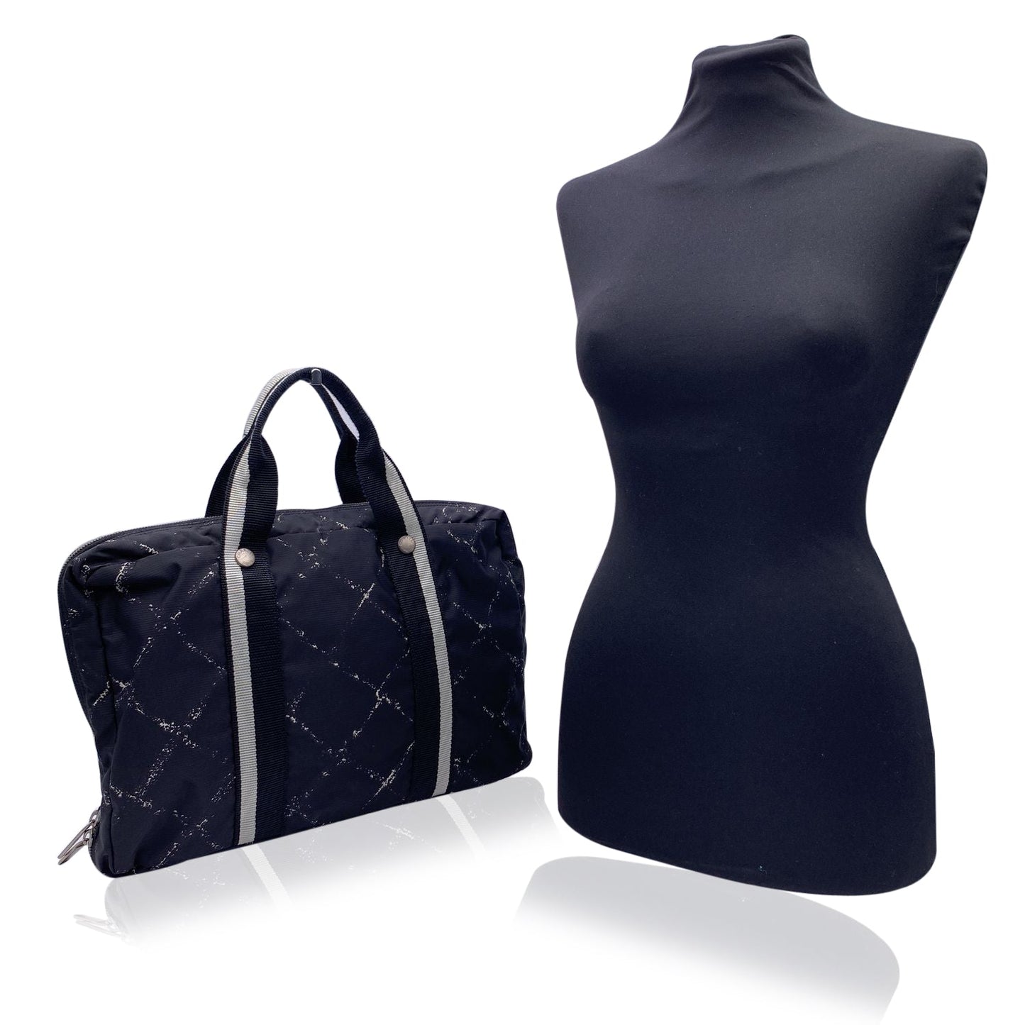 Luxury Chanel Vintage Black Nylon Canvas Old Travel Line Satchel Bag