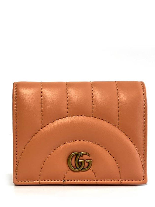 Luxury Gucci Trending 2025 GG Marmont Matelasse Card Wallet Peach