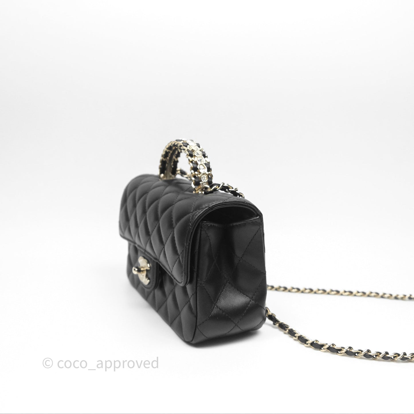 Chanel Crystals Top Handle Mini Rectangular Flap Bag Black Lambskin Gold Hardware