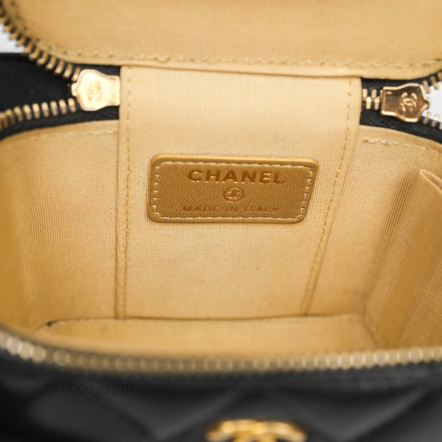 Chanel Mini Black Lambskin Vanity Pearl Crush With Chain Gold Hardware