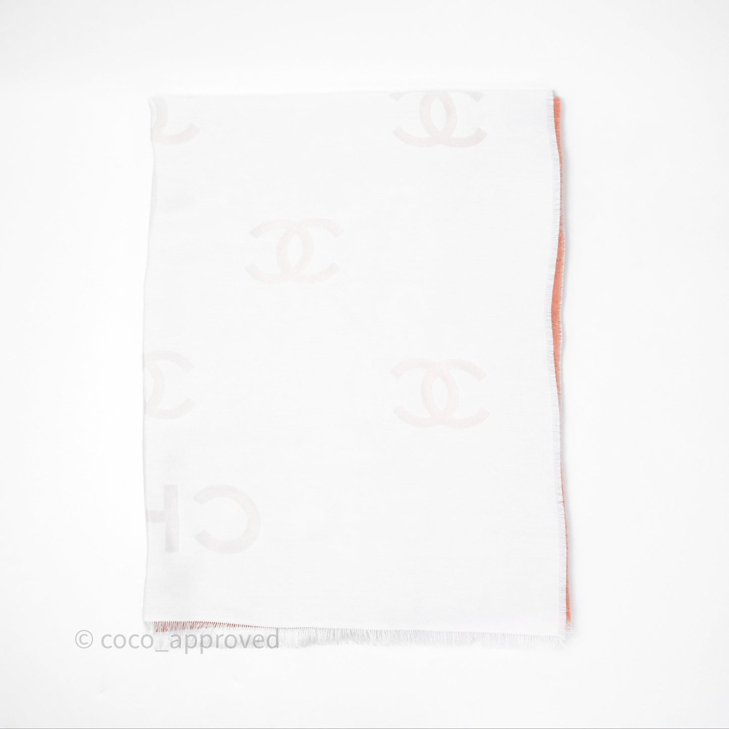 Chanel CC Logo Scarf Wool Coral 25C
