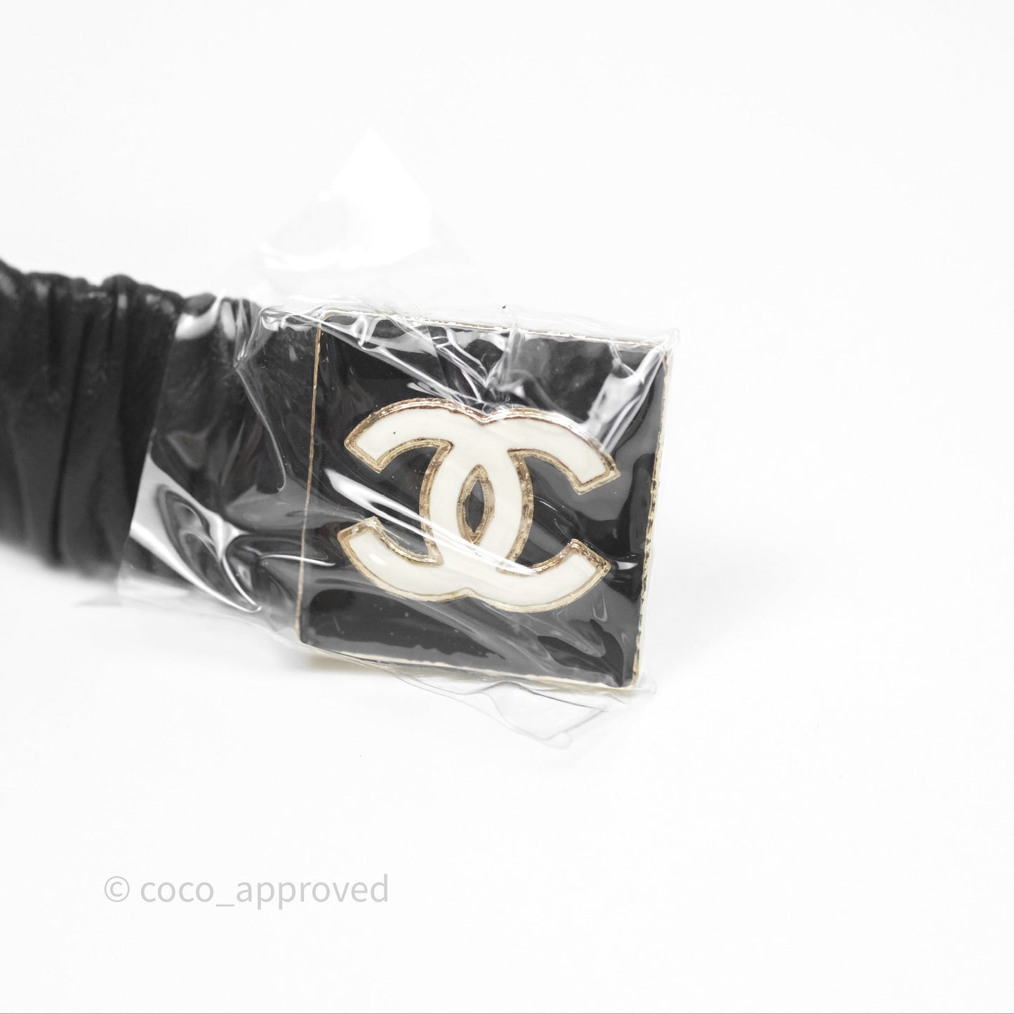 Chanel Square CC Ruched Belt Black Lambskin Gold Tone 22A