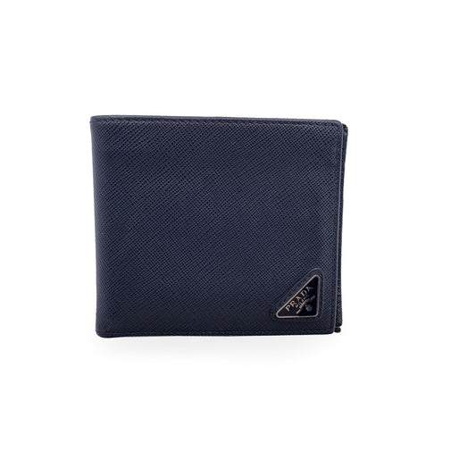 Luxury PradaBlue Saffiano Leather Bifold Wallet Coin Purse